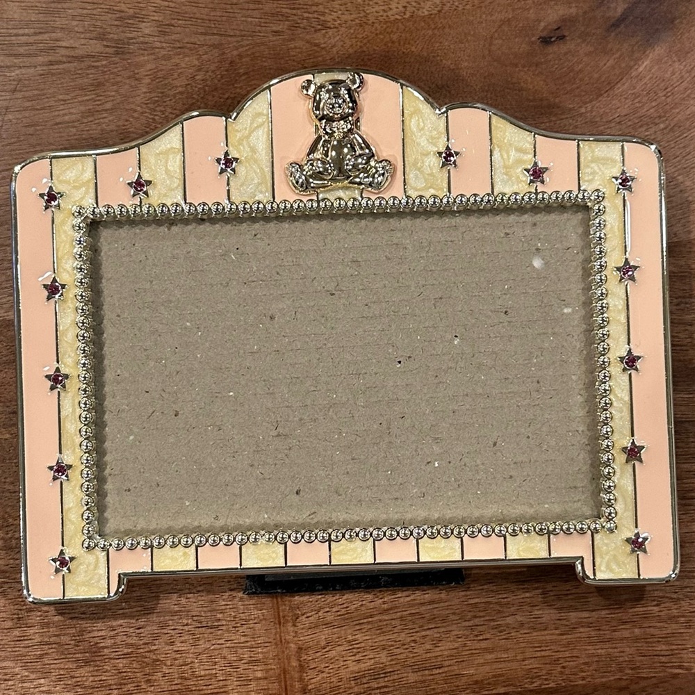 ✨EUC✨Green Tree Gallery Yellow Gold Enamel Art Deco Baby Frame Silver Teddy Bear - Picture 3 of 11